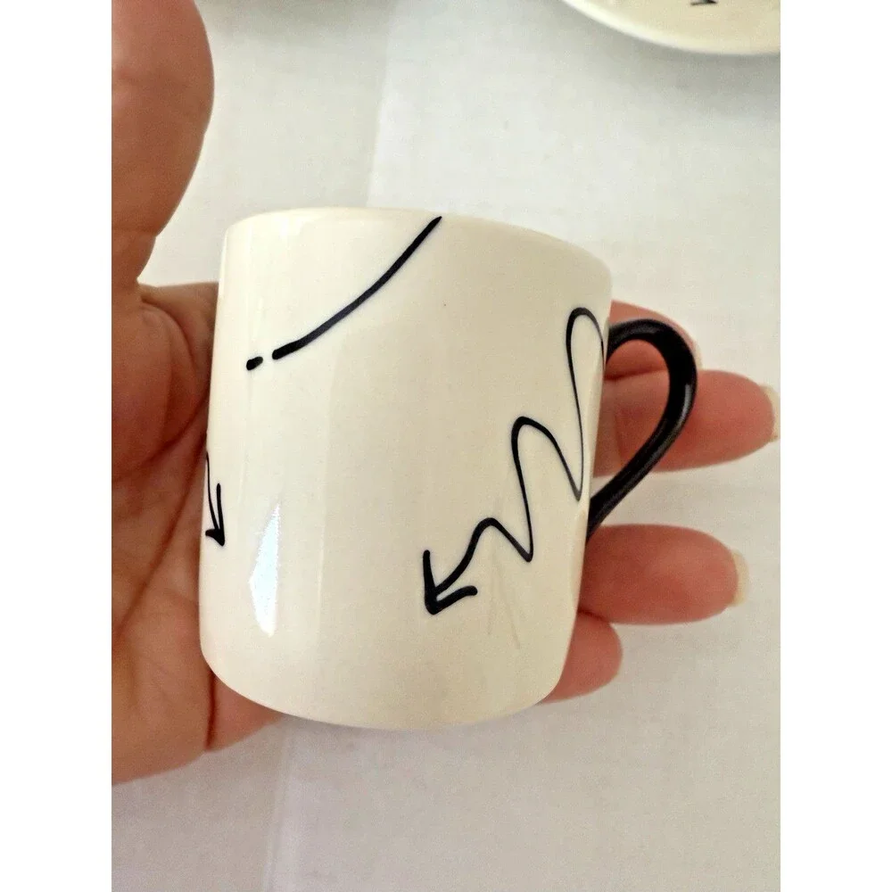 Vtg Set 2 Black White Contemporary English Art Expresso Cups Saucers EUC SOFIEB